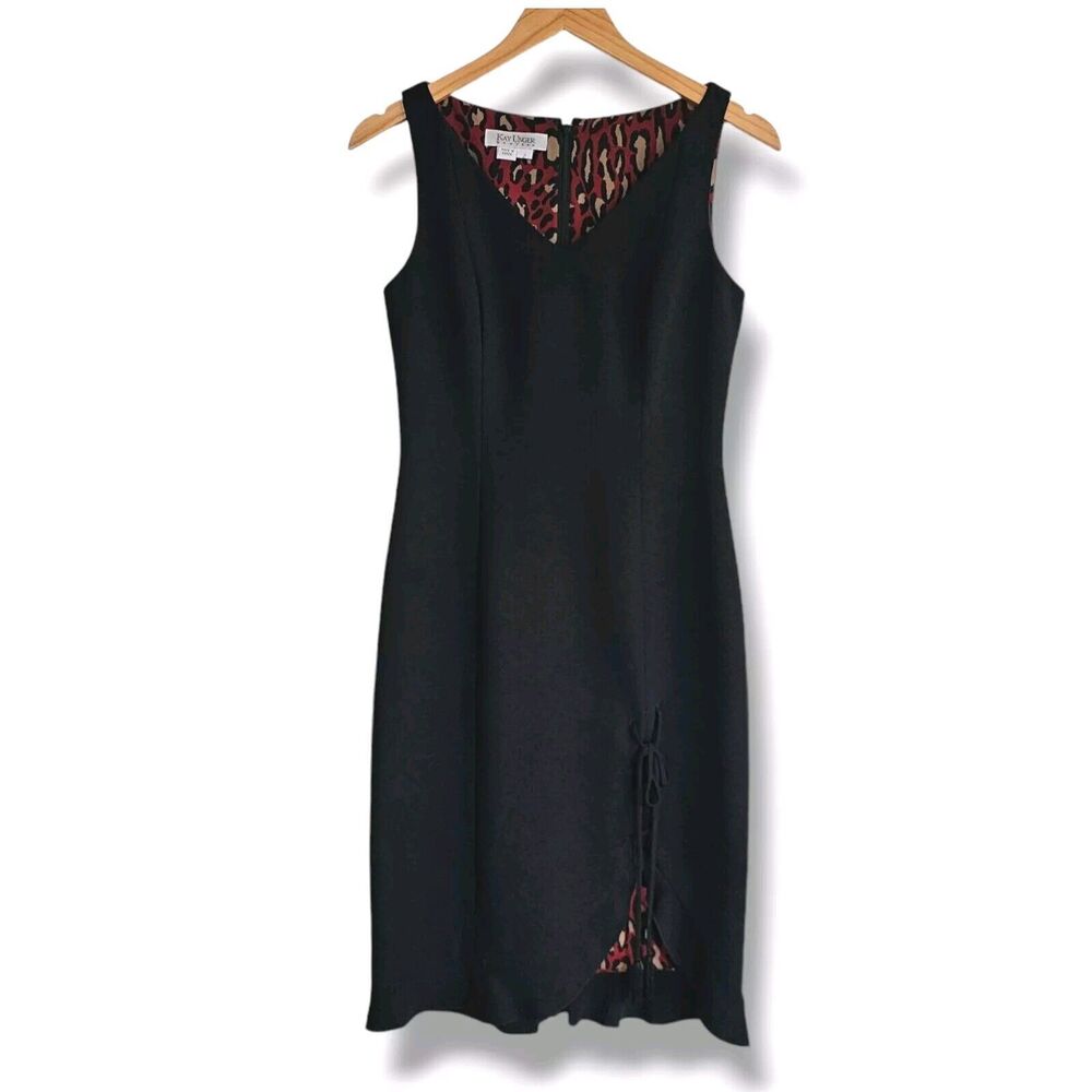 Kay Unger Dress Size 2 Black Sheath Ruffle Front Slit Sexy Valentine's Day LBD